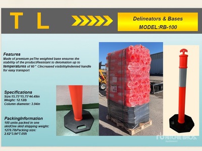 Quantity of (100) 2025 TL RB-100 Delineators & Bases (Unused)
