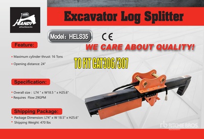 2025 Handy HELS35 23 in Log Splitter - Fits Cat 306 / 307 (Unused)