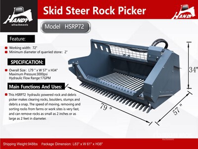 2025 Handy HSRP72 72 in ملتقط الصخور للودر المدمج (Unused)