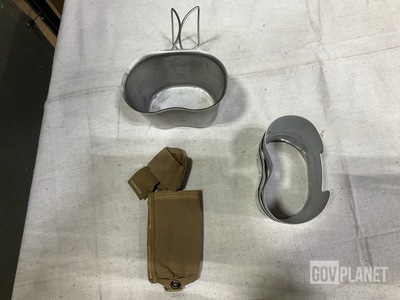 (100) Water Canteen Cups, (107) Canteen Cup Stands & Assorted Items