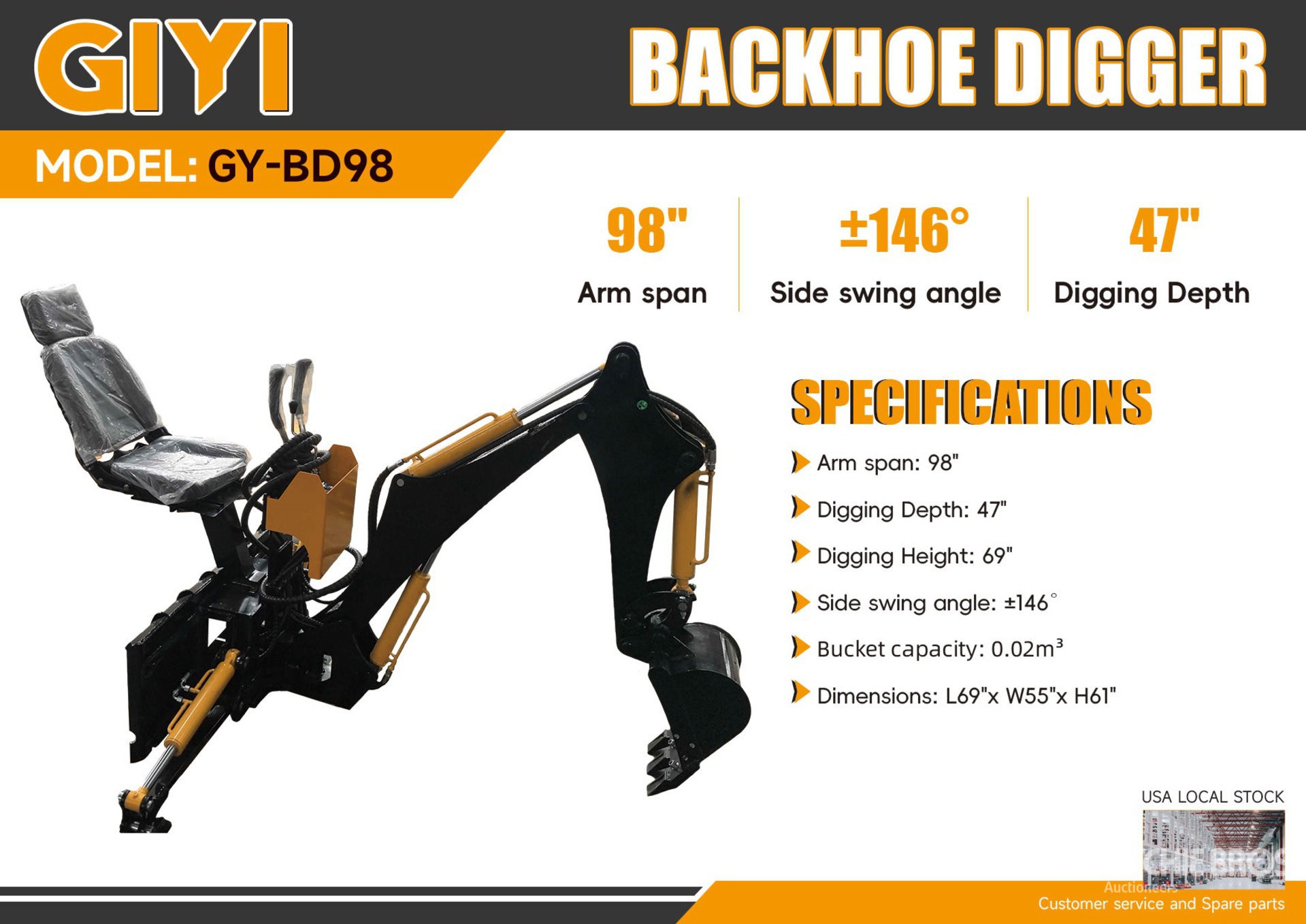 2026 GIYI GY-BD98 47 in Skid Steer Backhoe (Unused)
