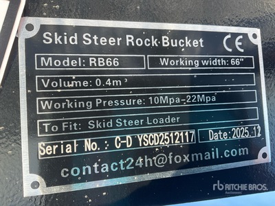 2026 GIYI GY-RB66C 66 in Skid Steer Bucket (Unused)
