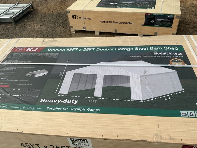 KJ K4525 Double Garage Steel Barn Shed - Unused