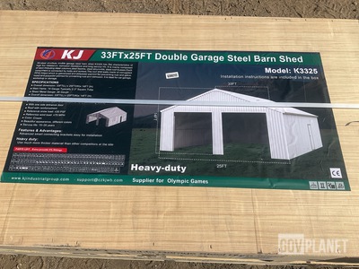 KJ K3325 Double Garage Steel Barn Shed - Unused