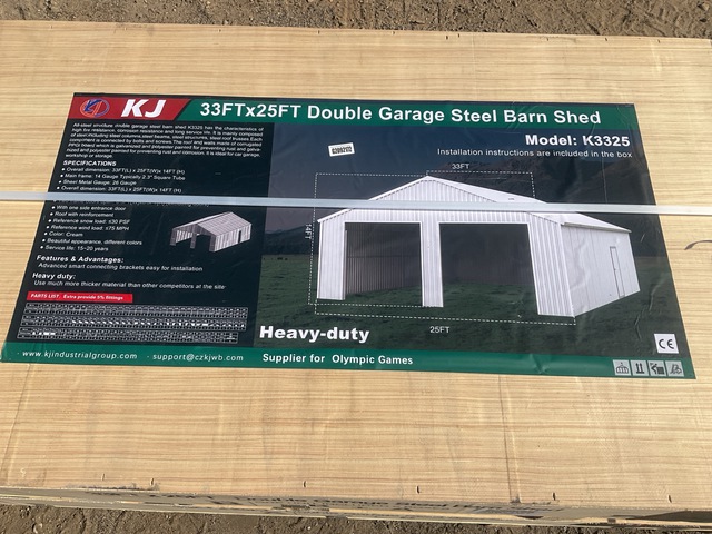 KJ K3325 Double Garage Steel Barn Shed - Unused