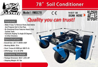 2026 Raytree RMSC78 78 in Skid Steer Power Rake (Unused)