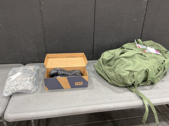 (10) Cold Weather Parkas, (14) Duffel Bags, (17) Shoes & Assorted Items