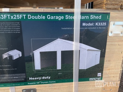 KJ K3325 Double Garage Steel Barn Shed - Unused