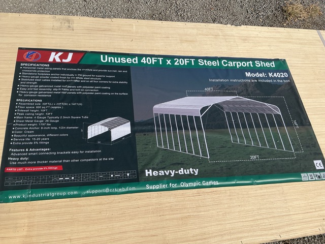 KJ K4020 Steel Carport Shed - Unused KJ K4020 Steel Carport Shed - Unused