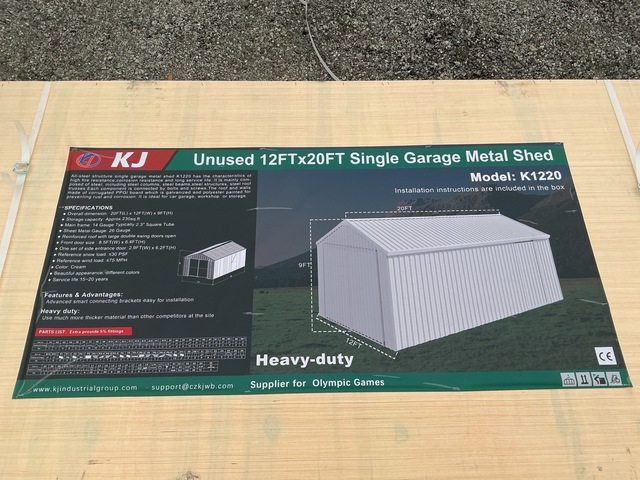 KJ K1220 Single Garage Metal Shed - Unused