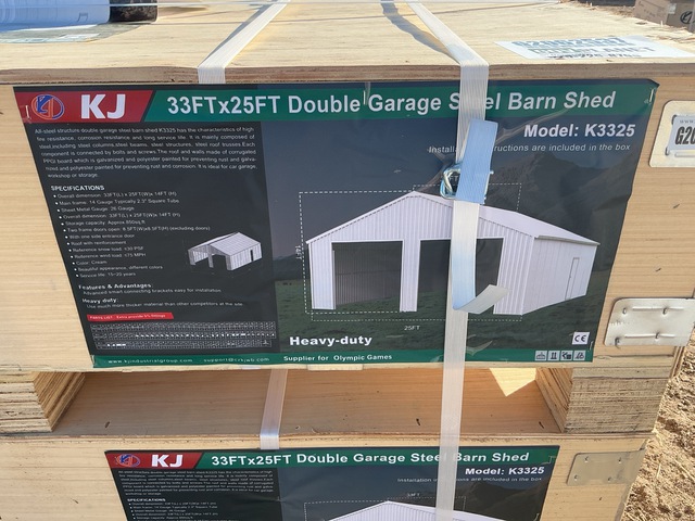 KJ K3325 Double Garage Steel Barn Shed - Unused