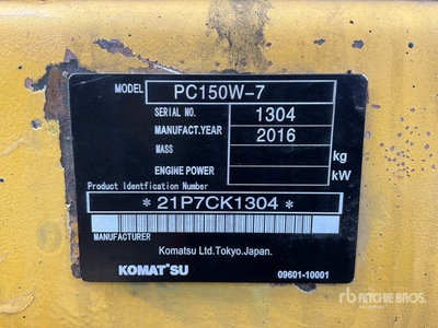 2016 Komatsu PC150W-7 Wheel Excavator