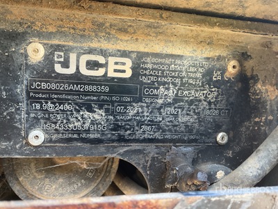 2021 JCB 8026 Tracked Excavator