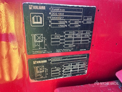 2016 Kalmar DCG100-6 22000 lb Pneumatic Tire Forklift