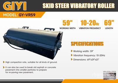 2025 GIYI GY-VR59 59 in スキッドステア バイブラタリー ローラー (Unused)