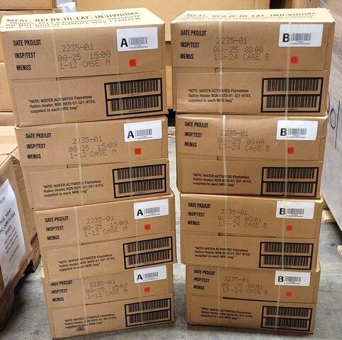 (8) Cases of Genuine U.S. G.I. Military MRE'S (Meals ready to Eat) 8/25