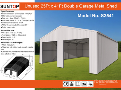 2026 SUNTOP S2541 25 ft x 41 ft Double Garage Metal Shed (Unused)