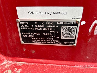 2023 Takeuchi TB290CRA Tracked Excavator (Unused)