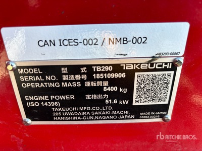 2023 Takeuchi TB290CR Rupsgraafmachine (Unused)
