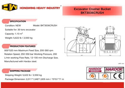 2025 HW BKT3036CRUSH-B 36 in 1.10 m3 Graafmachine Crusher Emmer - Fits 30 ton (Unused)