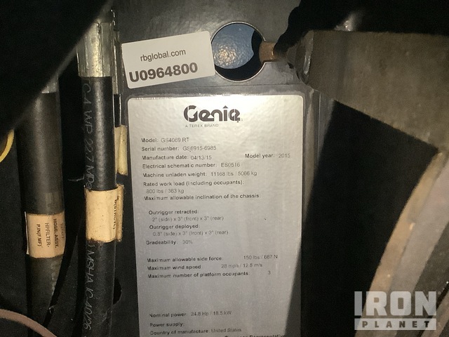 ELEVADOR TIJERA 2015 GENIE GS4069RT