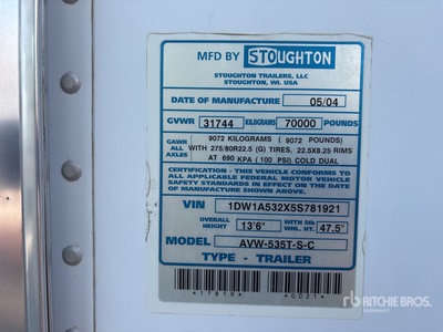 2005 Stoughton 53 ft Van Trailer