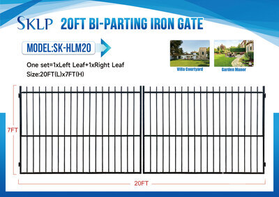 2026 SKLP SK-HLM20 20 ft x 7 ft Wrought Iron Bi-Parting Doors (Unused)