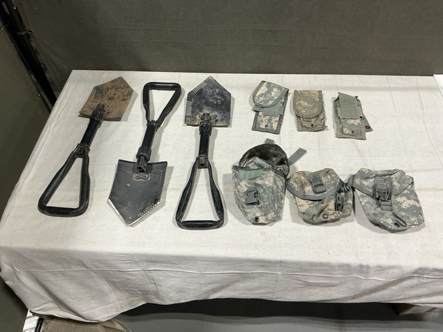 (6) Entrenching Tools, (10) Universal First Aid Kit Pouches & Assorted Items