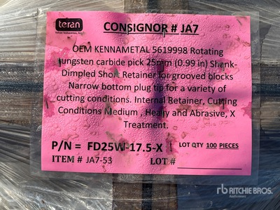 Quantity of (100) Kennametal FD25W-17.5-X Tool Conical (Unused)