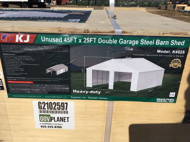 KJ K4525 Double Garage Steel Barn Shed - Unused