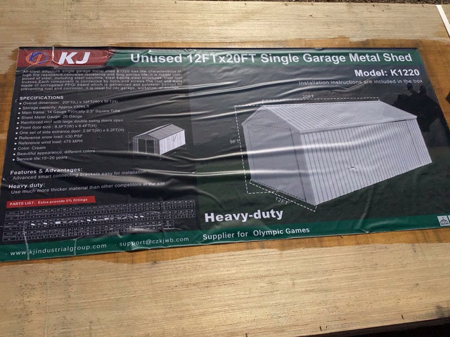 KJ K1220 Single Garage Metal Garage Shed - Unused