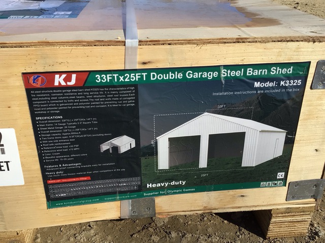 KJ K3325 Double Garage Steel Barn Shed - Unused