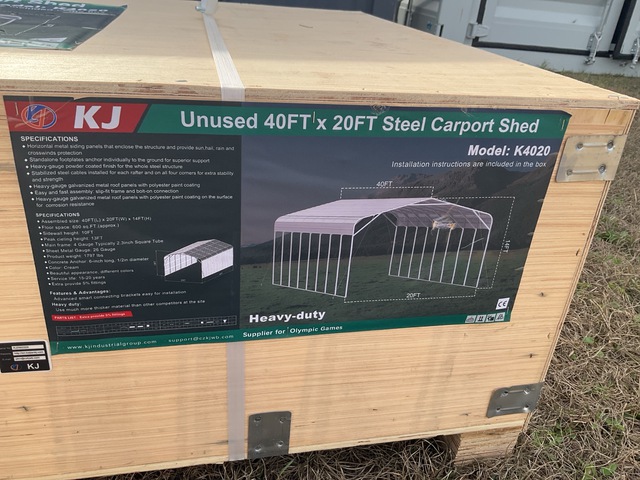 KJ K4020 Steel Carport Shed - Unused KJ K4020 Steel Carport Shed - Unused