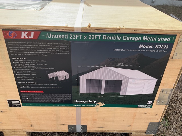 KJ K2223 Double Garage Metal Shed - Unused KJ K2223 Double Garage Metal Shed - Unused