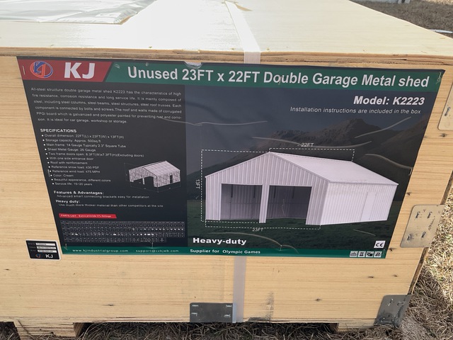 KJ K2223 Double Garage Metal Shed - Unused KJ K2223 Double Garage Metal Shed - Unused
