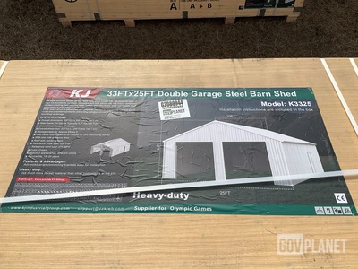 KJ K3325 Double Garage Steel Barn Shed - Unused