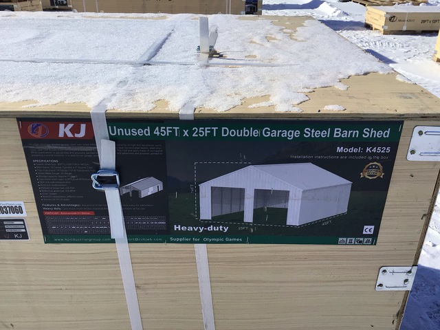 KJ K4525 Double Garage Steel Barn Shed - Unused KJ K4525 Double Garage Steel Barn Shed - Unused