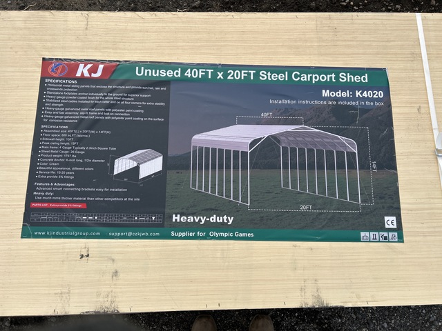 KJ K4020 Steel Carport Shed - Unused