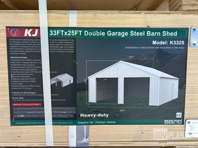 KJ K3325 Double Garage Steel Barn Shed - Unused