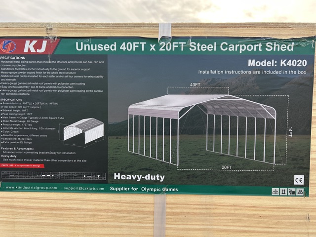 KJ K4020 Steel Carport Shed - Unused