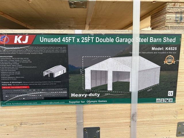 KJ K4525 Double Garage Steel Barn Shed - Unused