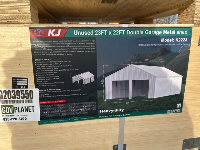 KJ K2223 Double Garage Metal Shed - Unused