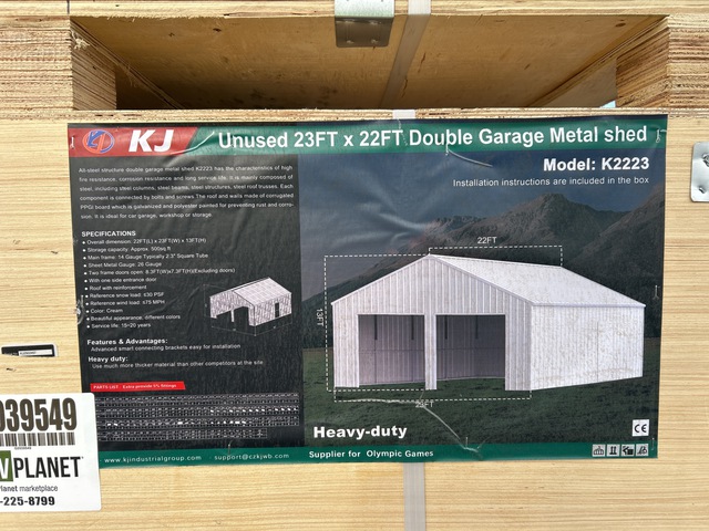 KJ K2223 Double Garage Metal Shed - Unused