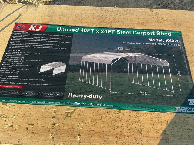 KJ K4020 Steel Carport Shed - Unused