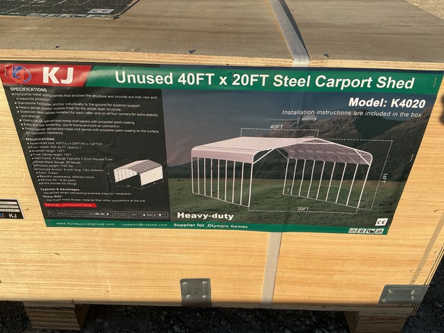 KJ K4020 Steel Carport Shed - Unused KJ K4020 Steel Carport Shed - Unused