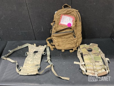(8) Assault Packs, (63) Hydration System Carriers & Assorted Items