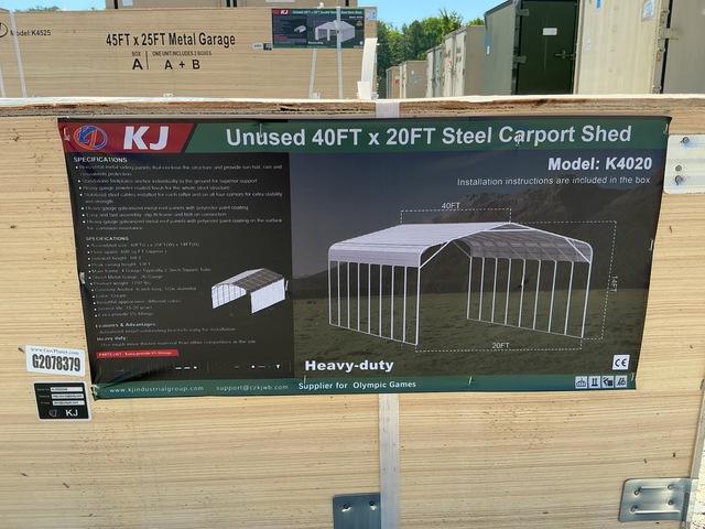 KJ K4020 Steel Carport Shed - Unused KJ K4020 Steel Carport Shed - Unused