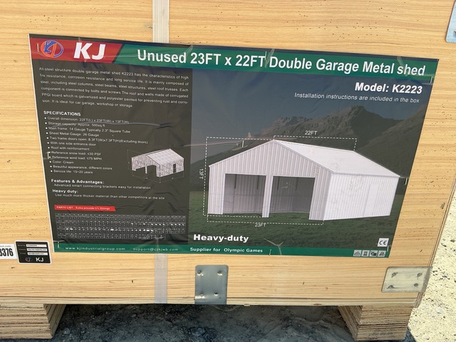 KJ K2223 Double Garage Metal Shed - Unused KJ K2223 Double Garage Metal Shed - Unused
