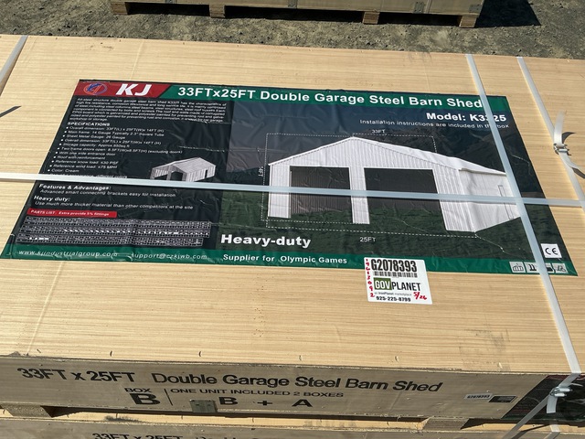 KJ K3325 Double Garage Steel Barn Shed - Unused