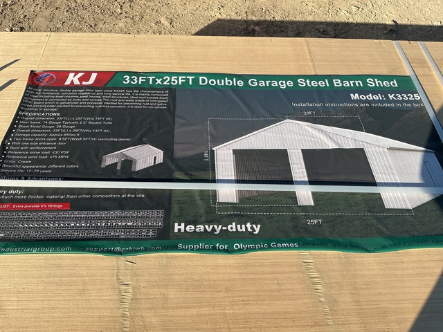 KJ K3325 Double Garage Steel Barn Shed - Unused